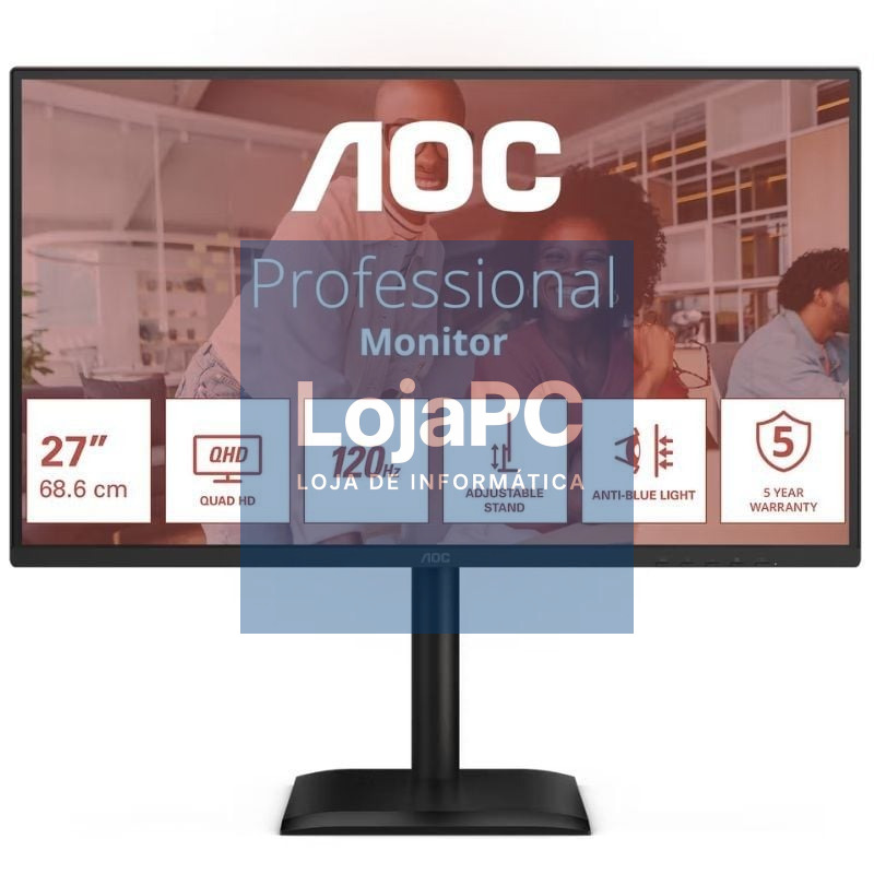 Monitor Profissional AOC Q27E4CV 27'/ QHD/ Multimedia/ Regulável en altura/ Preto