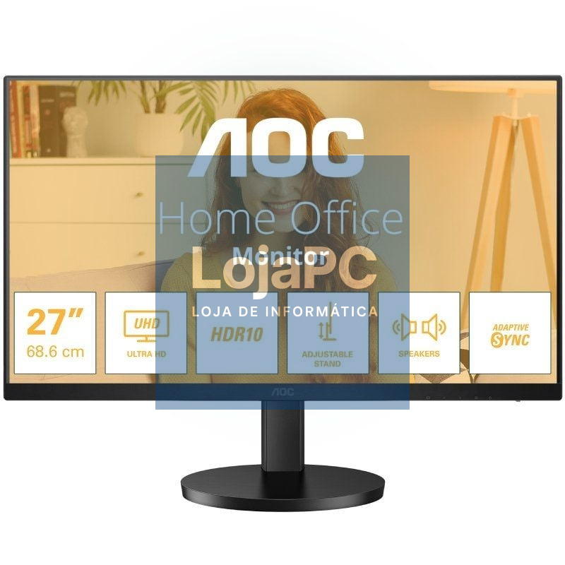 Monitor Profissional AOC U27B3AF 27'/ 4K/ Multimedia/ Regulável en altura/ Preto