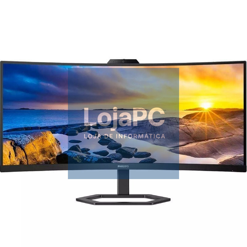 Monitor Profissional Ultrapanorámico Curvo Philips 34E1C5600HE 34'/ WQHD/ Webcam/ Multimedia/ Regulável en altura/ Preto