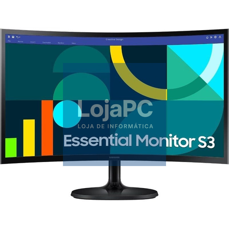 Monitor Profissional Curvo Samsung Essential Monitor S3 S36GD S24D364GAU/ 24'/ Full HD/ Preto