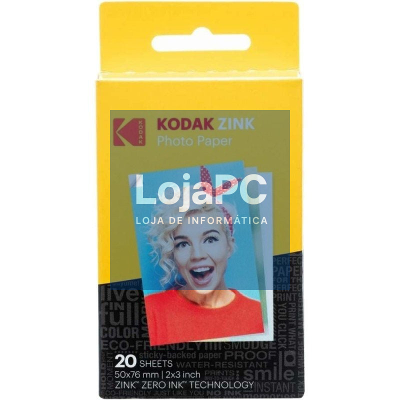 Papel fotográfico para Câmara Printomatic y STEP Touch Kodak Zink/ 2'x3'/ 20g/ 20 Hojas