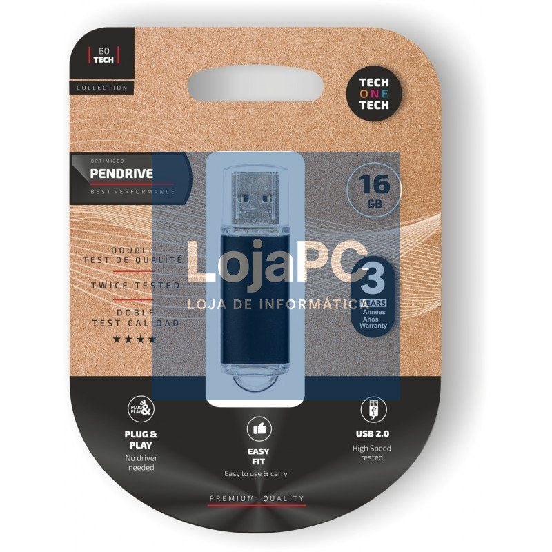 Pendrive 16GB Tech One Tech Basic USB 2.0/ Preto
