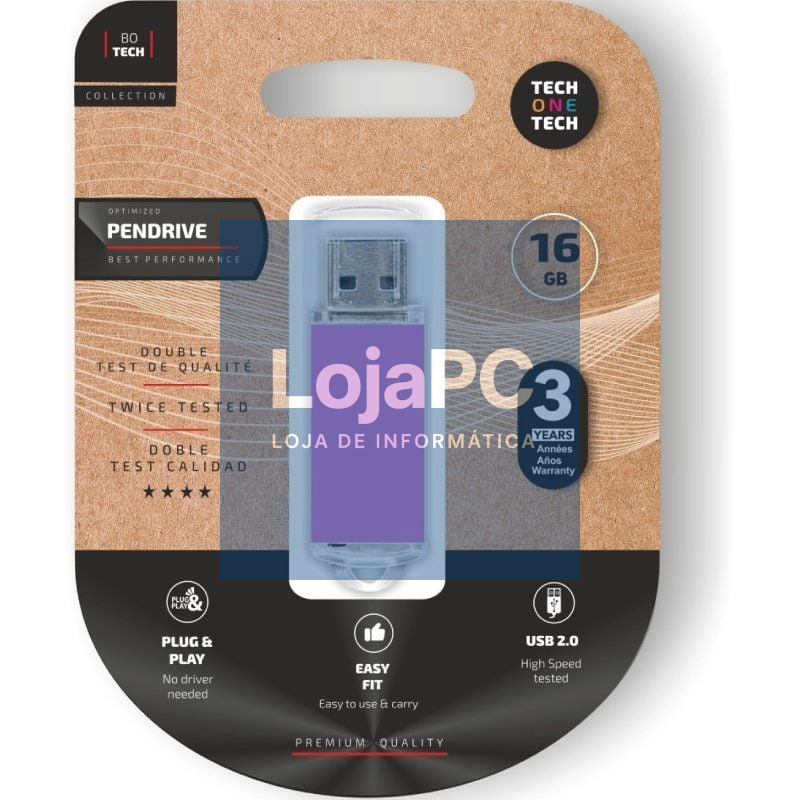 Pendrive 16GB Tech One Tech Basic USB 2.0/ Púrpura Claro