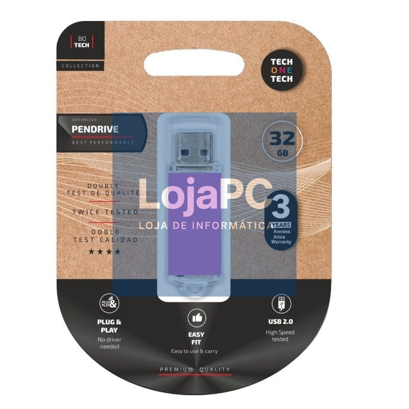 Pendrive 32GB Tech One Tech Basic USB 2.0/ Púrpura Claro
