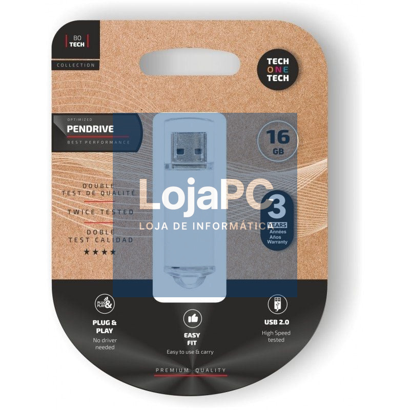 Pendrive 16GB Tech One Tech Basic USB 2.0/ Branco