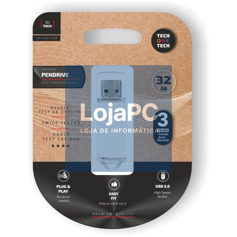 Pendrive 32GB Tech One Tech Basic USB 2.0/ Branco