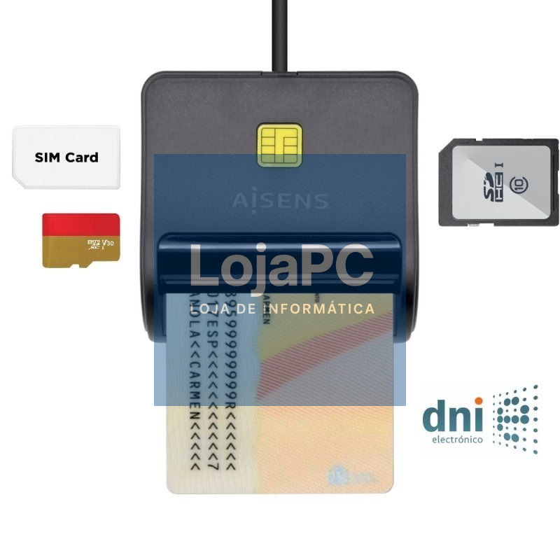 Leitor de DNI y Cartões Aisens ASCR-SN02SD-BK/ USB 2.0/ Preto