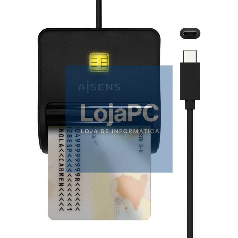 Leitor de DNI USB Tipo-C Aisens ASCR-SN03C-BK/ USB Tipo-C/ Preto