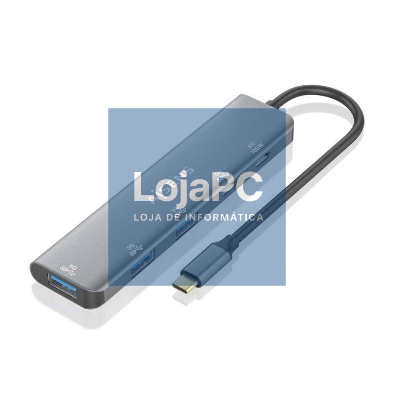 Hub USB Tipo-C Aisens A109-0857/ 3xUSB/ 1xUSB Tipo-C/ 1xUSB Tipo-C PD/ Cinzento