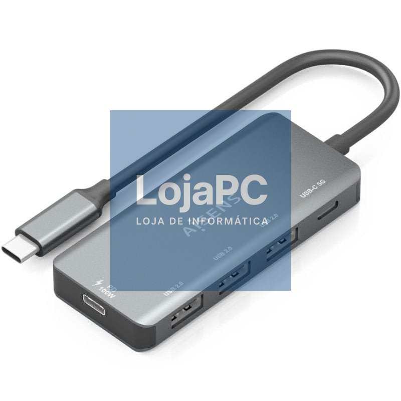 Hub USB Tipo-C Aisens A109-0945/ 3xUSB/ 1xUSB Tipo-C/ 1xUSB Tipo-C PD/ Cinzento