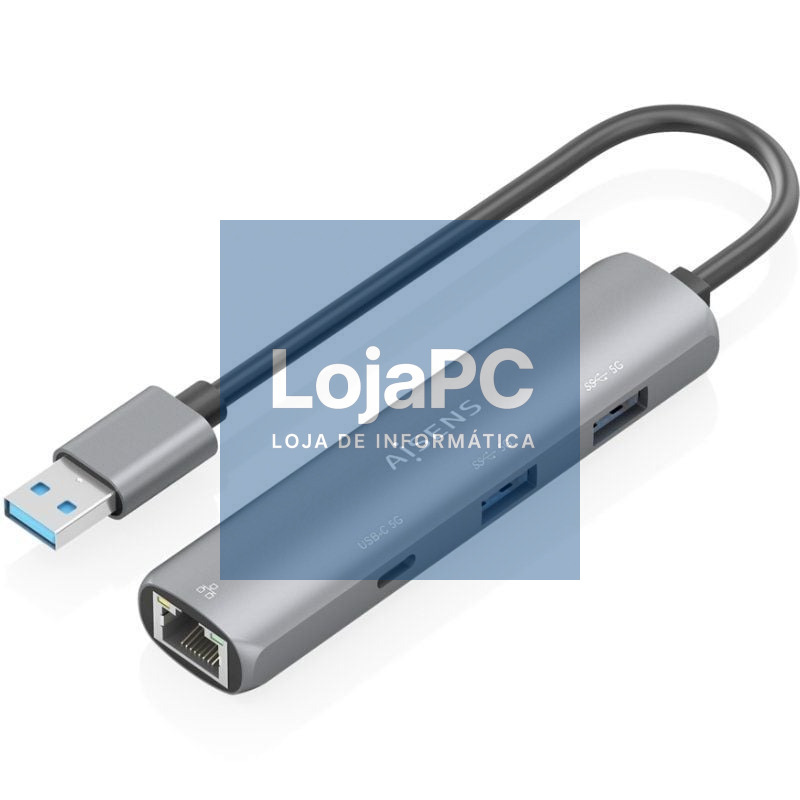 Hub USB Aisens ASUC-4P035-GR/ 1xUSB Tipo-C/ 2xUSB/ 1xRJ45/ Cinzento