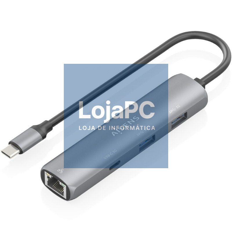 Hub USB Tipo-C Aisens ASUC-4P039-GR/ 1xUSB Tipo-C/ 2xUSB/ 1xRJ45/ Cinzento