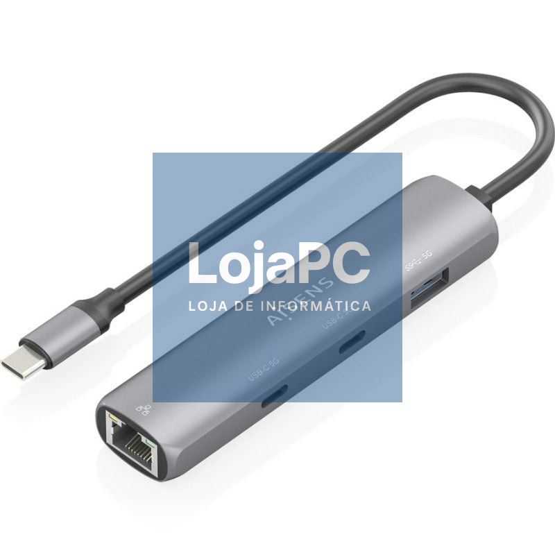 Hub USB Tipo-C Aisens ASUC-4P040-GR/ 2xUSB Tipo-C/ 1xUSB/ 1xRJ45/ Cinzento