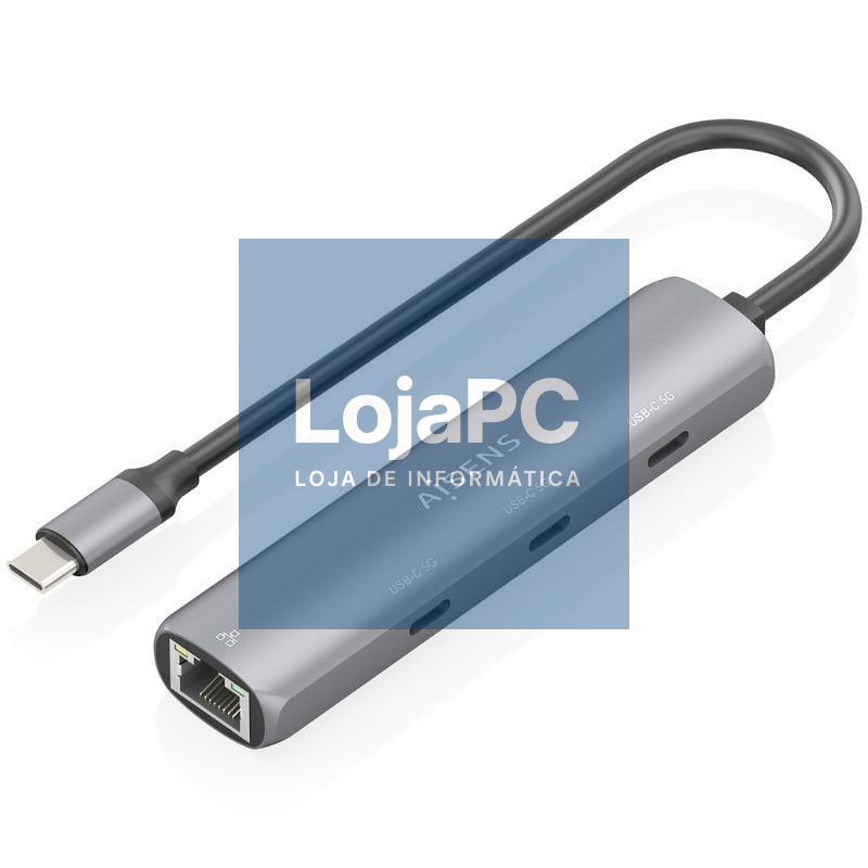 Hub USB Tipo-C Aisens ASUC-4P041-GR/ 3xUSB Tipo-C/ 1xRJ45/ Cinzento