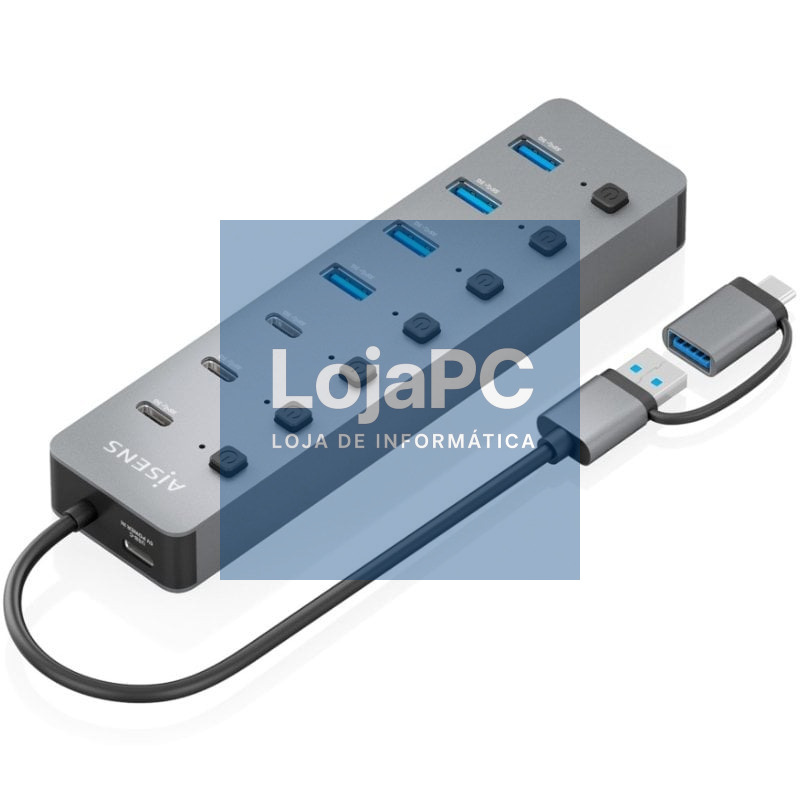 Hub USB Tipo-C + USB 3.1 Aisens ASUC-8P043-GR/ 4xUSB/ 3xUSB Tipo-C/ 1xUSB Tipo-C PD/ Cinzento