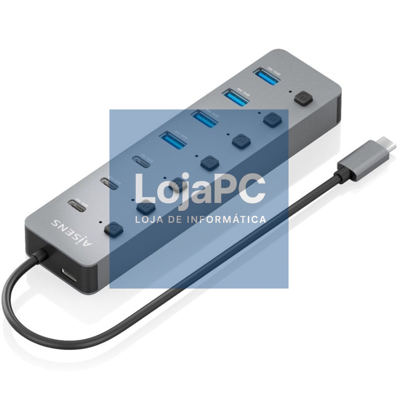 Hub USB Tipo-C 3.2 Aisens ASUC-8P044-GR/ 4xUSB/ 3xUSB Tipo-C/ 1xUSB Tipo-C PD/ Cinzento