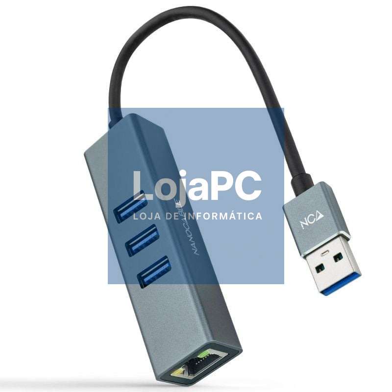 Hub USB 3.0 Nanocable 10.03.0407/ 3xUSB/ 1xRJ45/ Cinzento