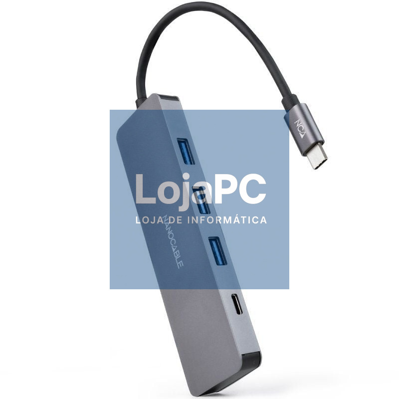 Hub USB Tipo-C Nanocable 10.16.4409/ 3xUSB/ 1xUSB Tipo-C/ Cinzento