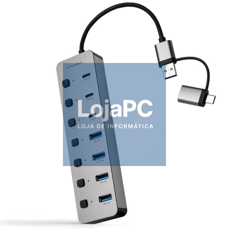 Hub USB + USB Tipo-C Nanocable 10.16.4510/ 4xUSB/ 3xUSB Tipo-C/ 1xUSB Tipo-C PD/ Cinzento