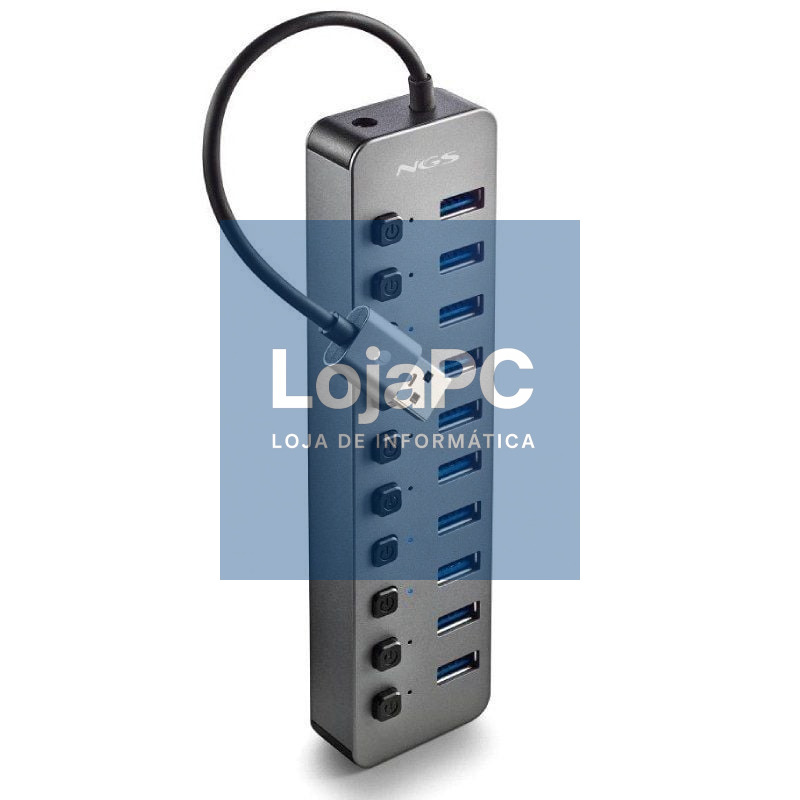 Hub USB NGS IHUB10/ 10xUSB 3.0/ Cinzento