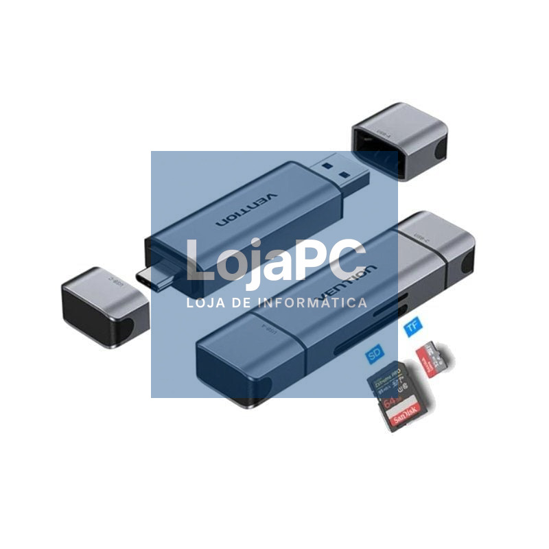 Leitor de cartões Externo Vention CLKB0/ USB 3.0 y USB Tipo-C