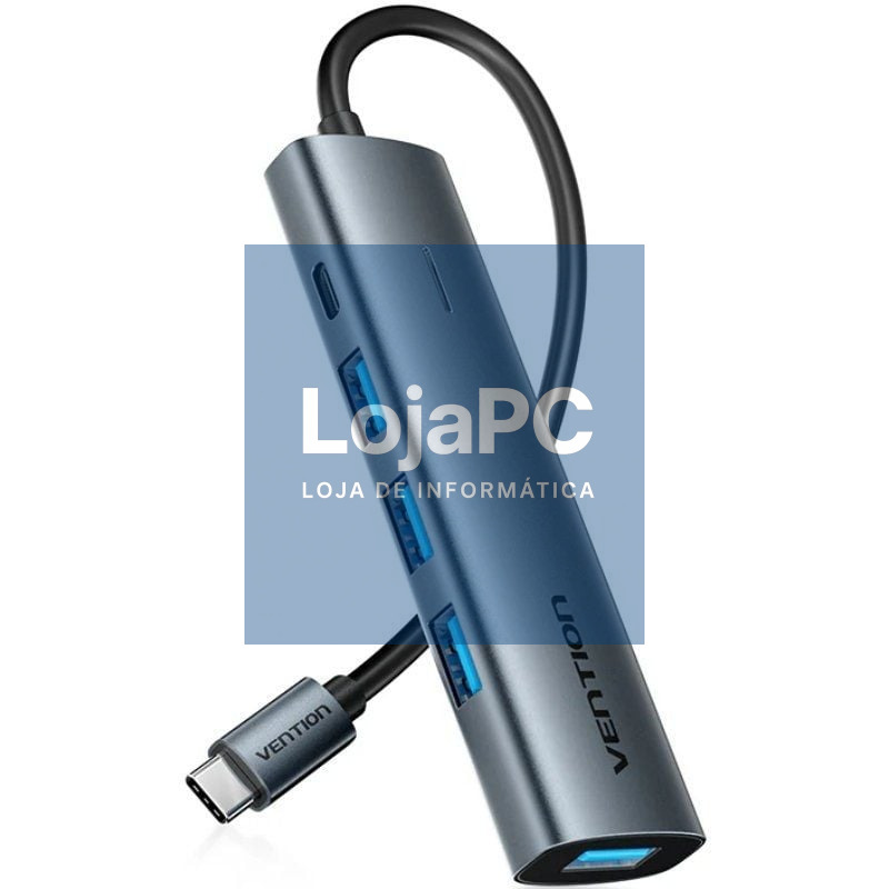 Hub USB Tipo-C 3.0 Vention TGZHB/ 3xUSB/ 1xUSB Tipo-C PD/ Cinzento