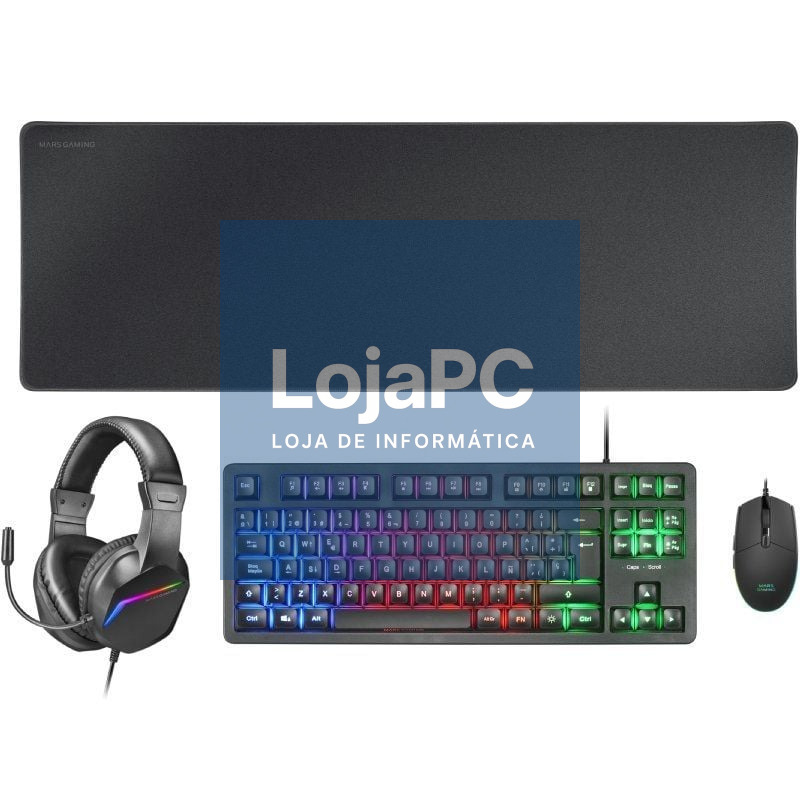 Pack Gaming Mars Gaming MCP-RGB3/ Teclado RGB + Rato Óptico + Tapete de rato XXL + Auscultadores