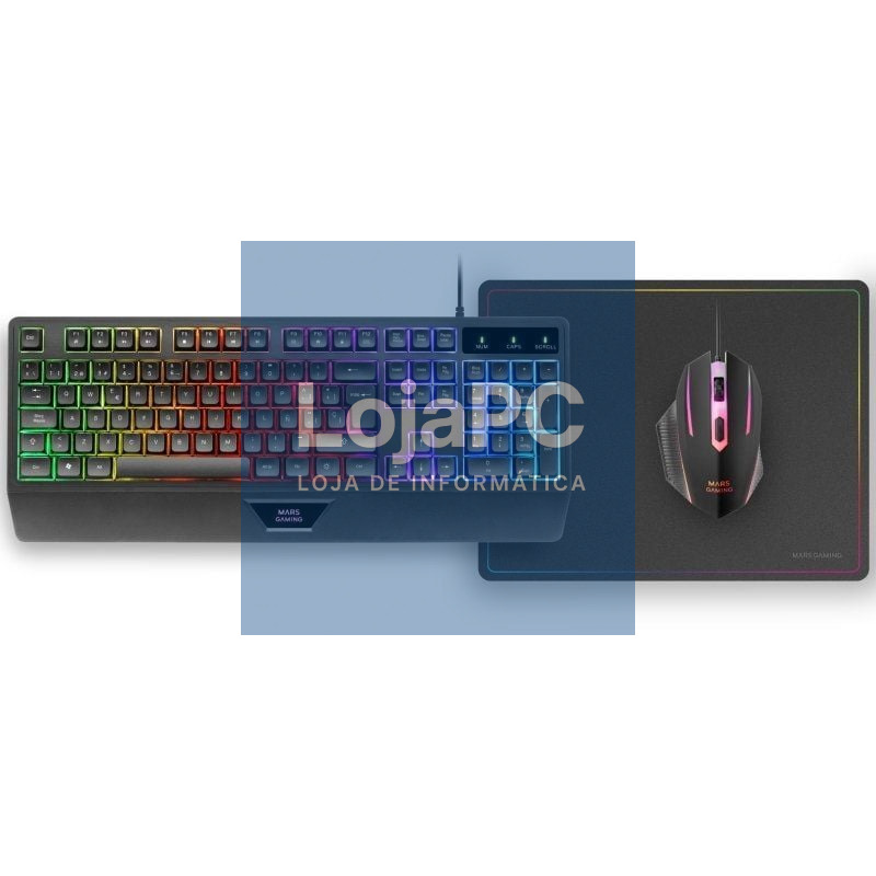 Pack Gaming Mars Gaming MCP124/ Teclado H-MECH + Rato Óptico + Tapete de rato/ Preto