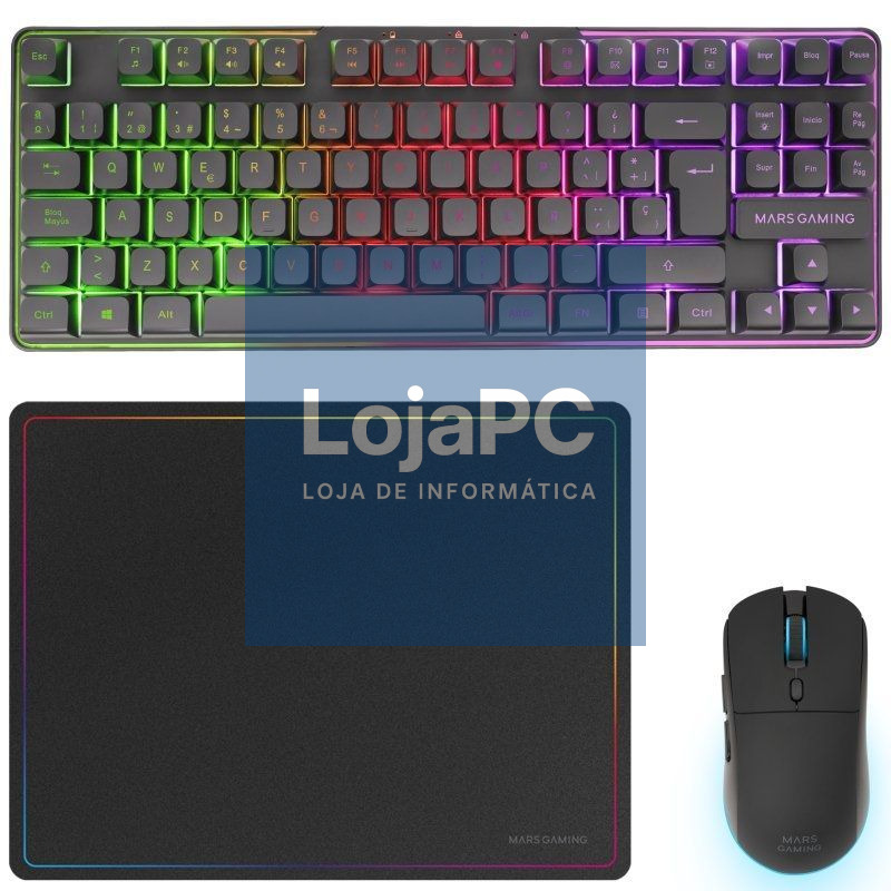 Pack Gaming Mars Gaming MCPWTKL/ Teclado sem fios + Rato sem fios + Tapete de rato