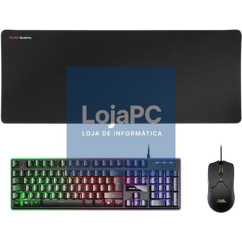 Pack Gaming Mars Gaming MCPX/ Teclado H-MECH + Rato Óptico + Tapete de rato/ Preto