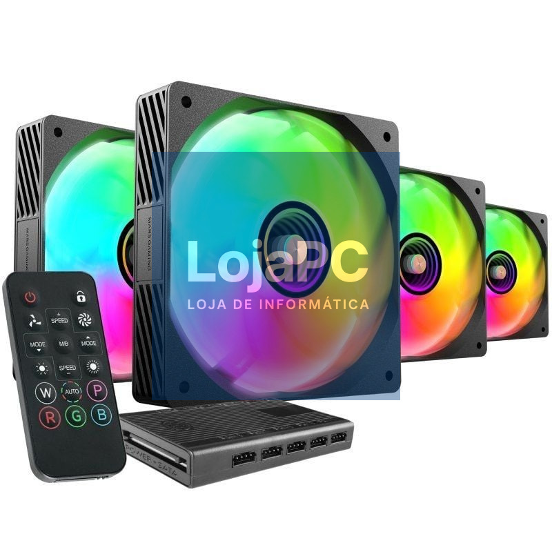Pack 4 Ventoinhas Mars Gaming MF-SI4KIT/ 12cm + HUB + Comando/ ARGB