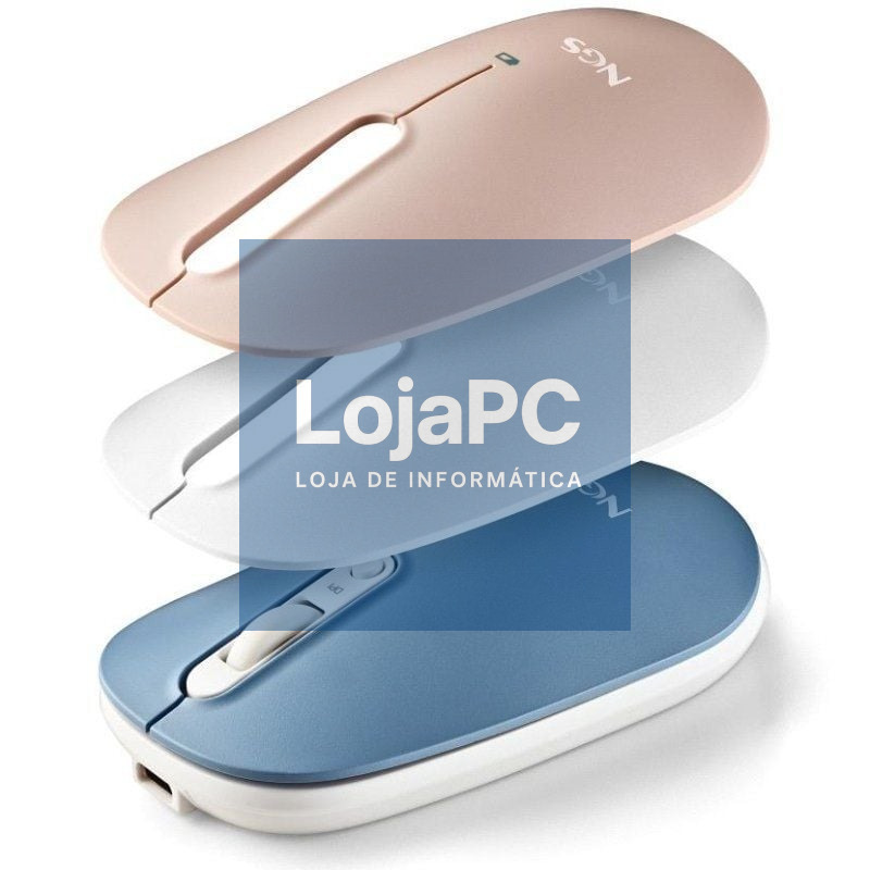 Rato sem fios NGS Shell-RB/ Bateria recarregável/ até 1600 DPI/ Azul/ Branco/ Rosa