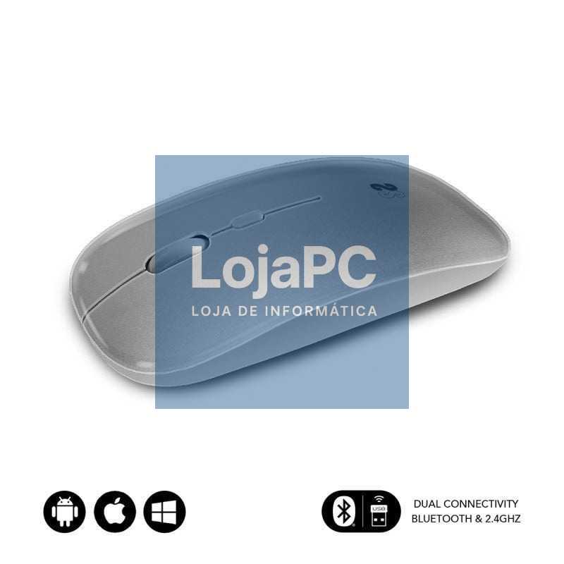 Rato sem fios Subblim Dual Flat/ Bateria recarregável/ até 1600 DPI/ Prateado