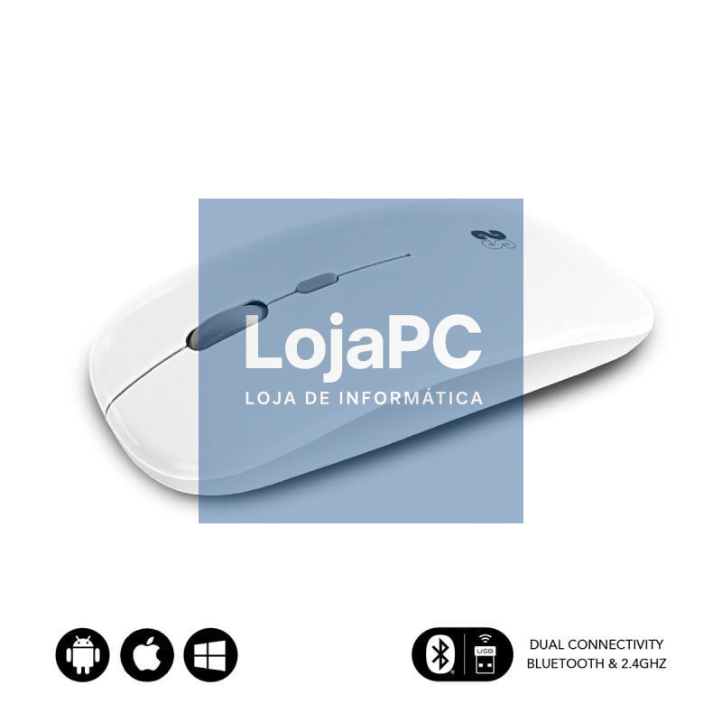 Rato sem fios Subblim Dual Flat/ Bateria recarregável/ até 1600 DPI/ Branco