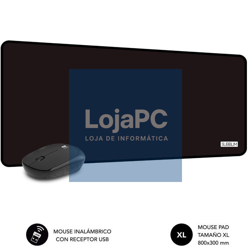 Set Rato sem fios y Tapete de rato Subblim Harmony Black/ até 1200 DPI