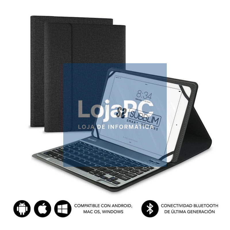 Capa com Teclado Subblim Keytab Pro Bluetooth para Tablets de 10.1'-10.8'/ Preta