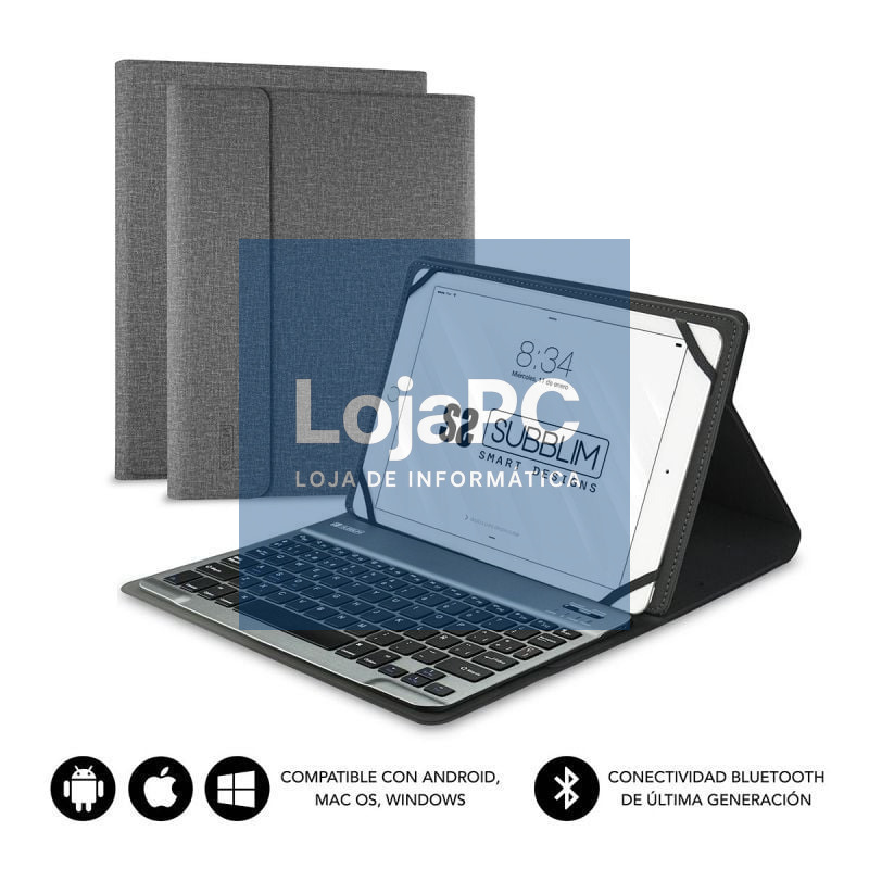 Capa com Teclado Subblim Keytab Pro Bluetooth para Tablets de 9.6'-10.8'/ Cinzento