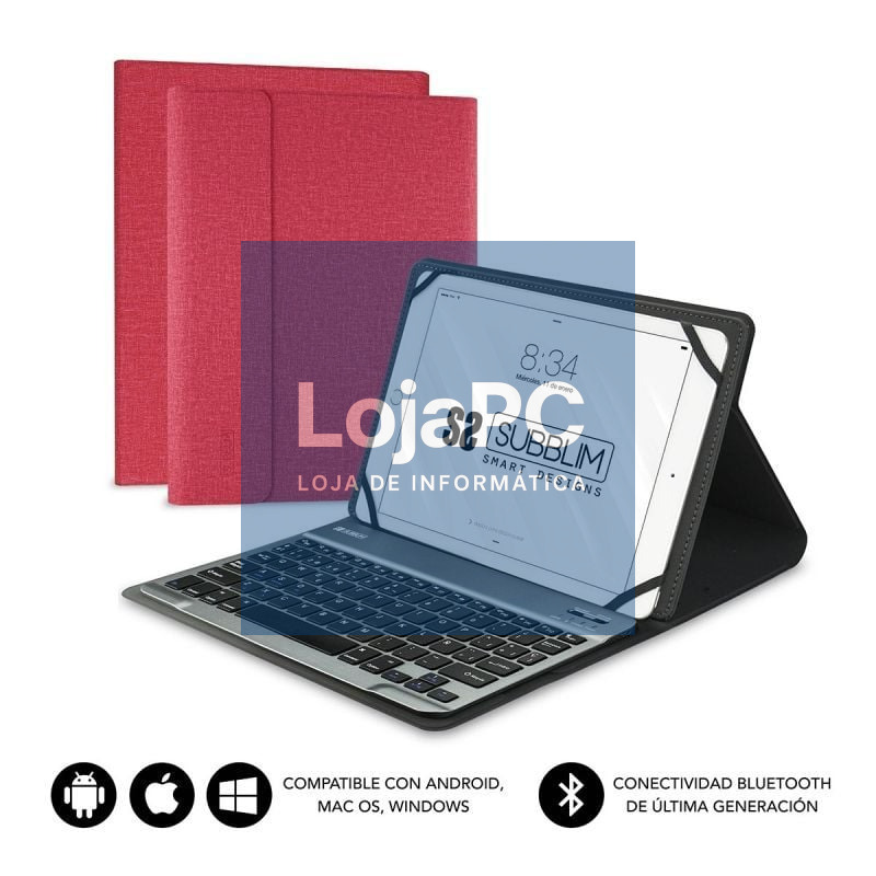 Capa com Teclado Subblim Keytab Pro Bluetooth para Tablets de 9.6'-10.8'/ Vermelha