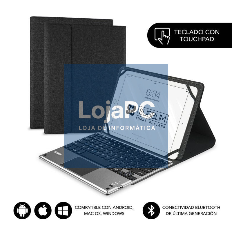 Capa com Teclado Subblim Keytab Pro Bluetooth Touchpad para Tablets de 9.6'-10.8'/ Preta
