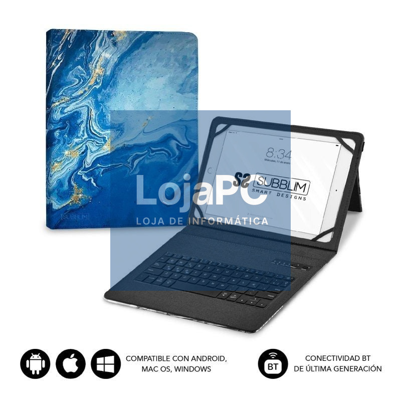 Capa com Teclado Subblim Keytab Pro Bluetooth para Tablets de 9'-11'/ Marmol Azul