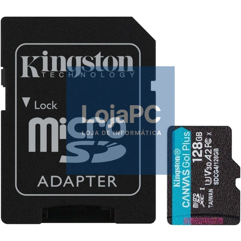 Cartão de memória Kingston CANVAS Go! Plus 128GB microSD XC com Adaptador/ Classe 10/ 200MBs