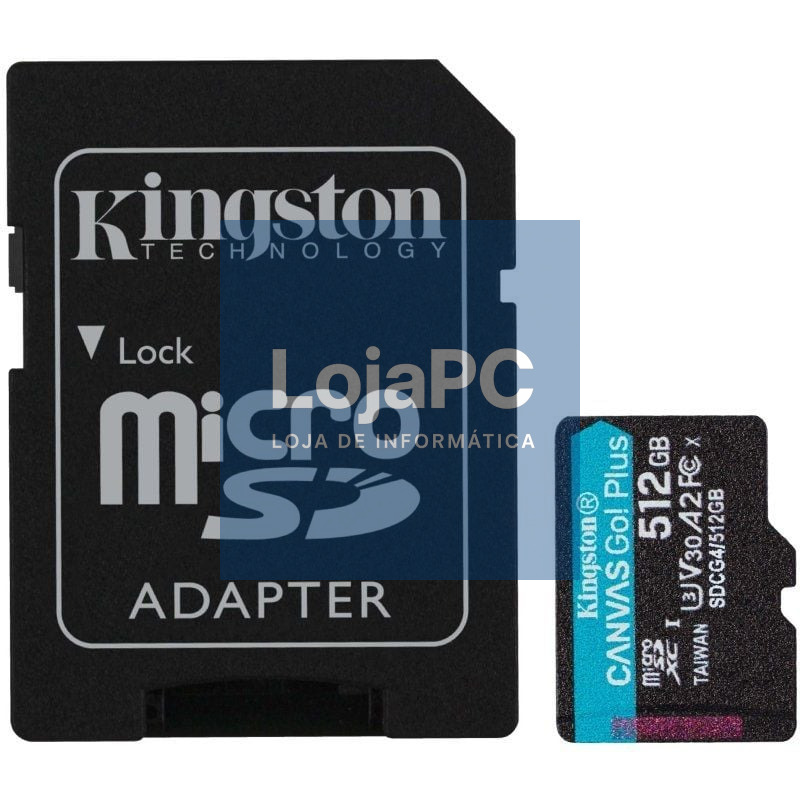 Cartão de memória Kingston CANVAS Go! Plus 512GB microSD XC com Adaptador/ Classe 10/ 200MBs