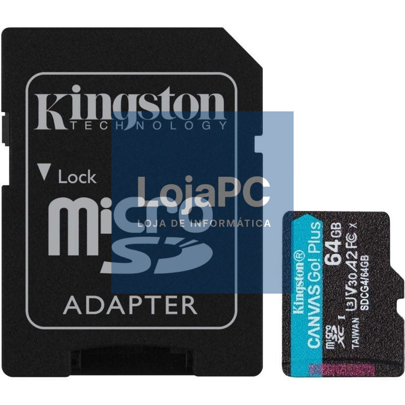 Cartão de memória Kingston CANVAS Go! Plus 64GB microSD XC com Adaptador/ Classe 10/ 200MBs