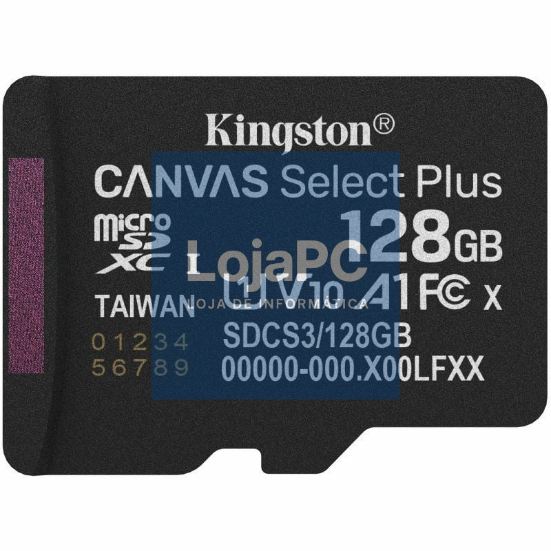 Cartão de memória Kingston CANVAS Select Plus 128GB microSD XC/ Classe 10/ 150MBs
