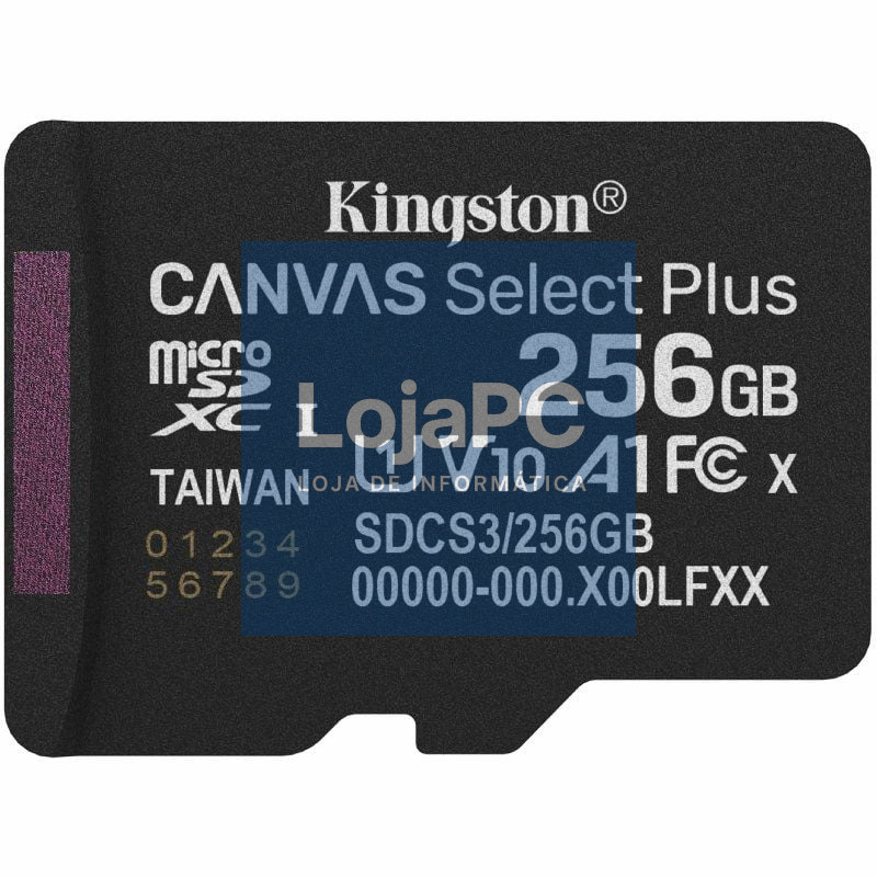 Cartão de memória Kingston CANVAS Select Plus 256GB microSD XC/ Classe 10/ 150MBs