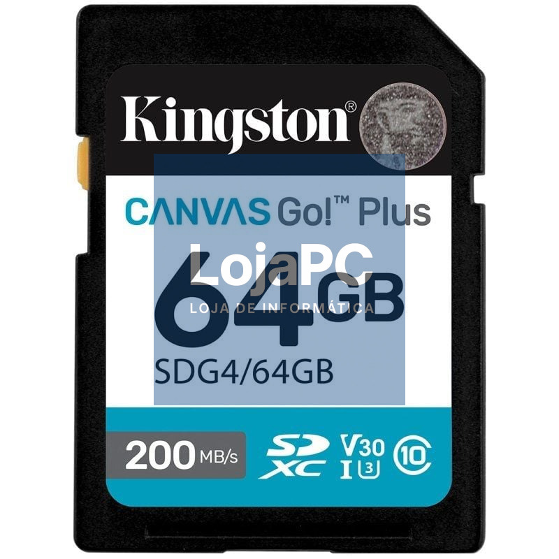 Cartão de memória Kingston CANVAS Go! Plus 64GB SD XC/ Classe 10/ 200MBs