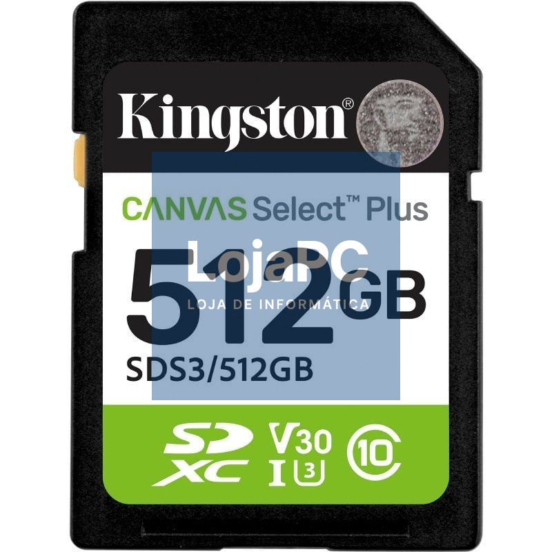 Cartão de memória Kingston CANVAS Select Plus 512GB SD XC/ Classe 10/ 150MBs