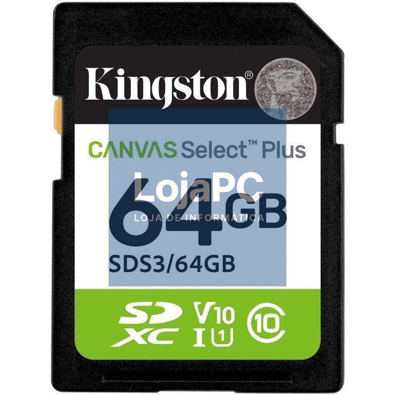 Cartão de memória Kingston CANVAS Select Plus 64GB SD XC/ Classe 10/ 100MBs