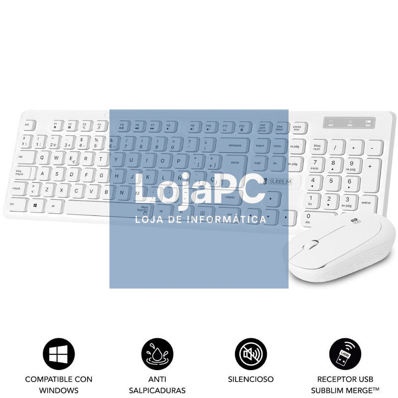Teclado e rato Subblim Combo Business Slim Silencioso sem fios/ Branco