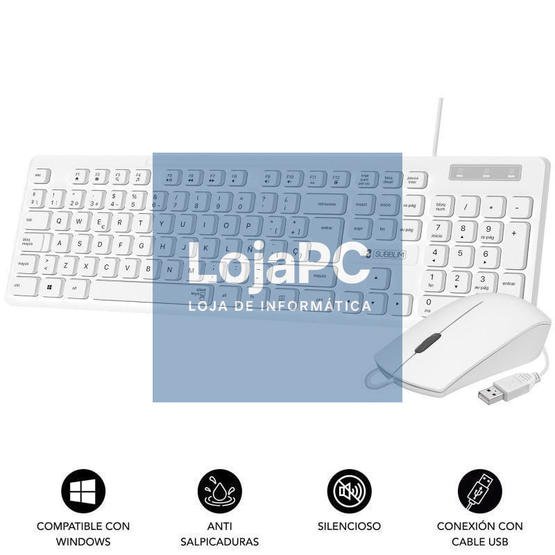 Teclado e rato Subblim Combo Business Slim Silencioso/ Branco